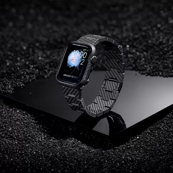 Apple Watch 7 45mm 600d Aramid Fiber Classic Series Black-grey Twill Kasa Koruyucu Pitaka Air Case