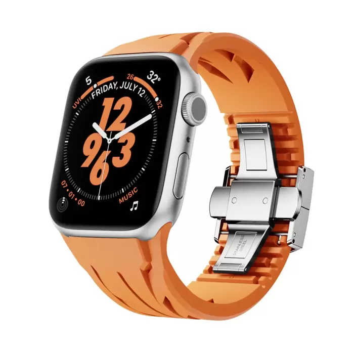 Apple Watch 7 45mm Krd-127 Metal Tokalı Silikon Kordon