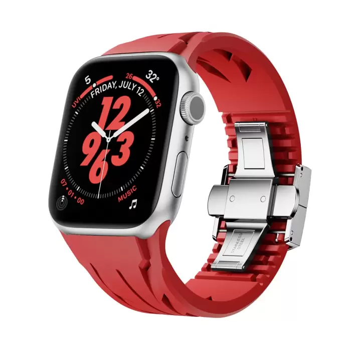 Apple Watch 7 45mm Krd-127 Metal Tokalı Silikon Kordon