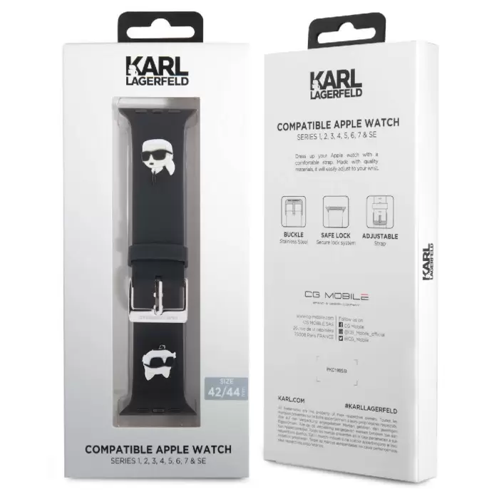 Apple Watch Ultra 49mm Karl Lagerfeld Orjinal Lisanslı İkonik Karl & Choupette Logolu Silikon Kordon