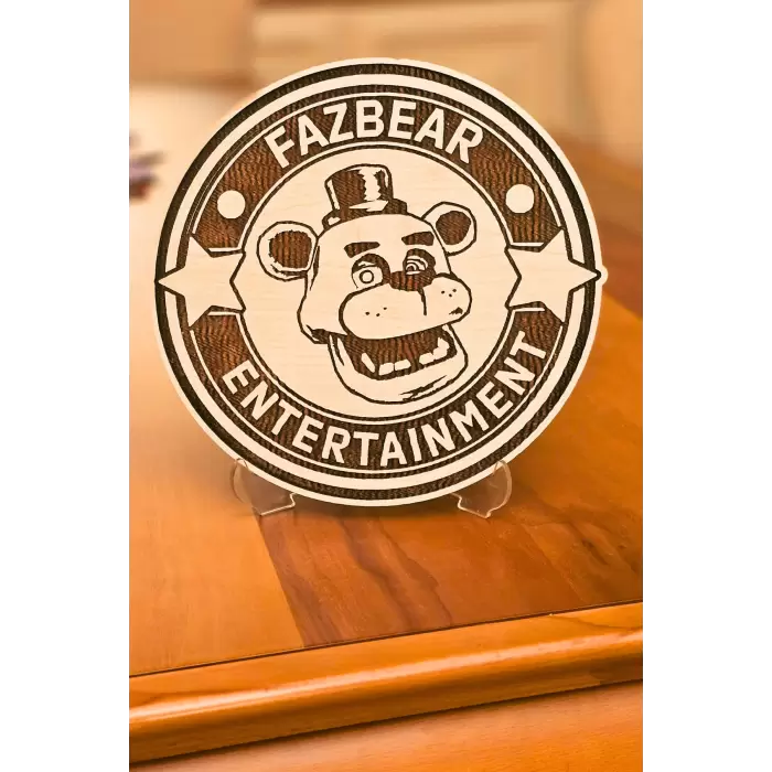 Fazbear Fnaf Ahşap Masa-Ofis Süsü 3d Kabartmalı Obje Tablo + Bardak Altlığı Freddy’nin Pizza Dükkânı’nda Beş Gece