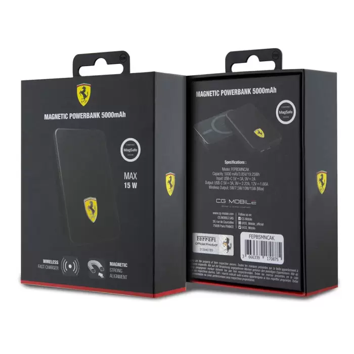 Ferrari Led Işıklı Göstergeli Magsafe Magnetik Orjinal Lisanslı Powerbank 5000 Mah