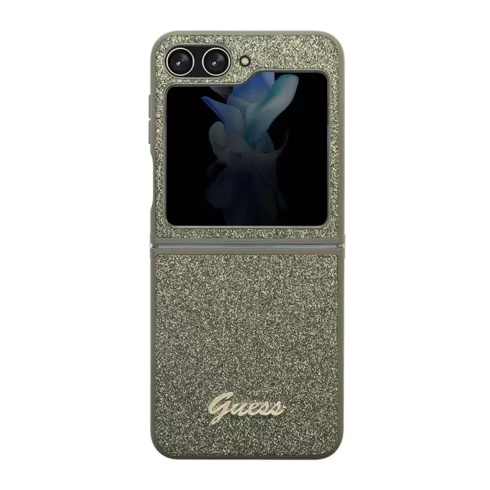 Galaxy Z Flip 5 Kılıf Guess Orjinal Lisanslı Yazı Logolu Glitter Flakes Kapak