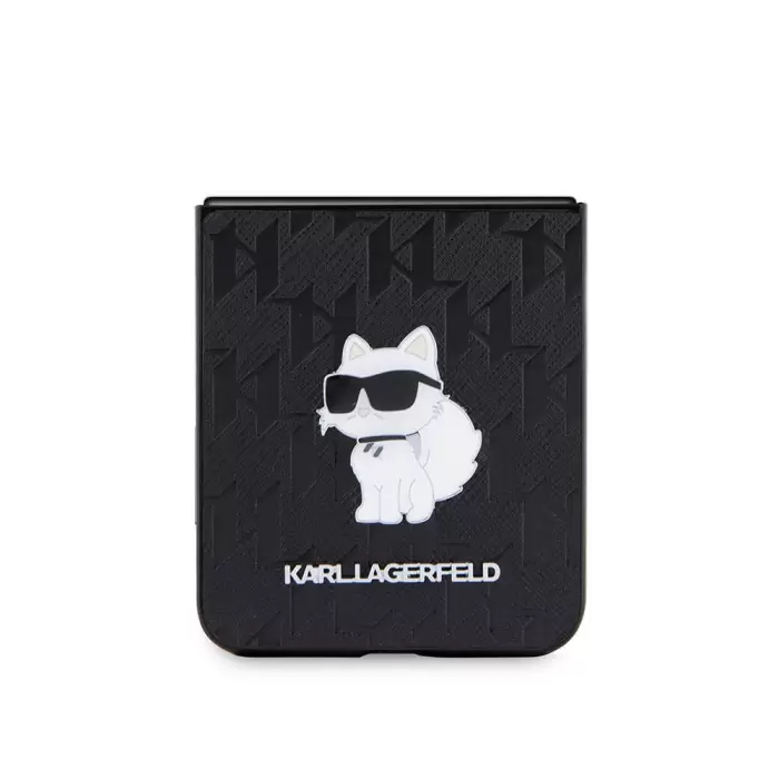 Galaxy Z Flip 5 Kılıf Karl Lagerfeld Orjinal Lisanslı Kl Desenli Choupette İkonik Saffiano Kapak