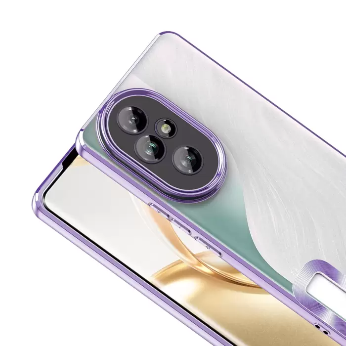 Honor 200 Kamera Lens Korumalı Şeffaf Renkli Logo Gösteren Omega Kapak