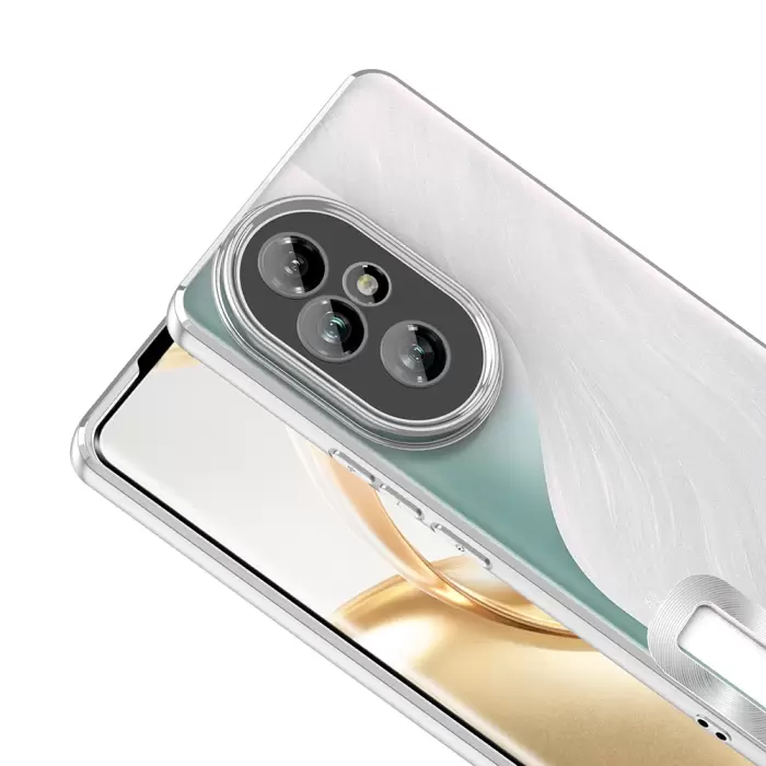 Honor 200 Kamera Lens Korumalı Şeffaf Renkli Logo Gösteren Omega Kapak
