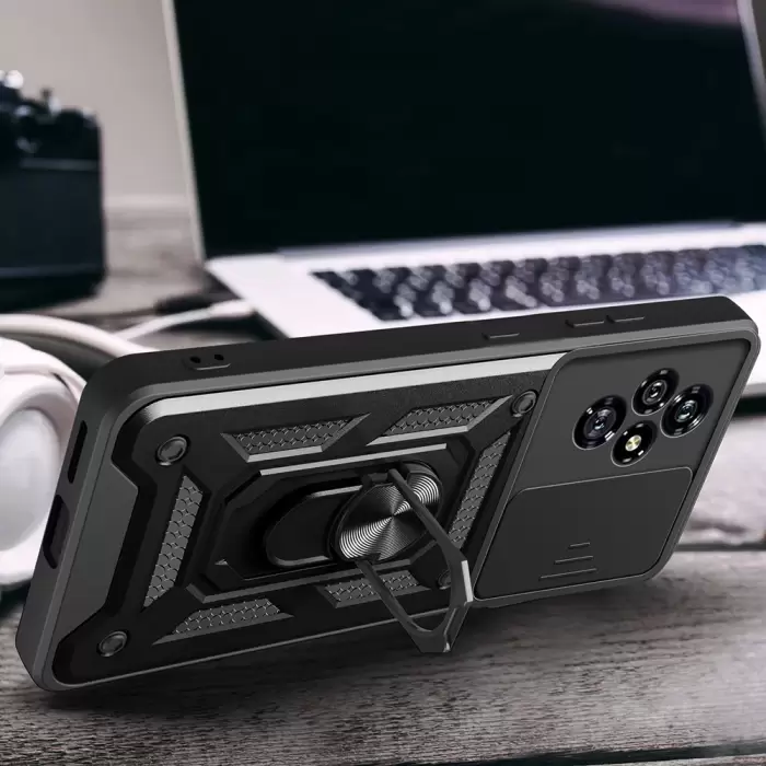 Honor 200 Kılıf Magnetik Standlı Kamera Korumalı Lopard Sürgülü Kamera Korumalı Yüzüklü Tasarım Armor Vega