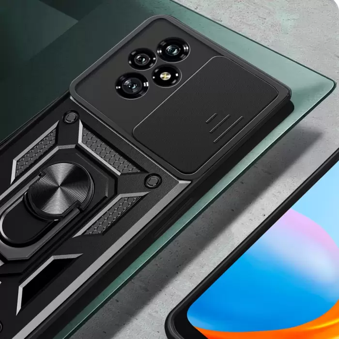 Honor 200 Kılıf Magnetik Standlı Kamera Korumalı Lopard Sürgülü Kamera Korumalı Yüzüklü Tasarım Armor Vega