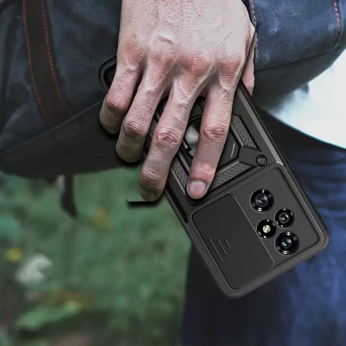 Honor 200 Pro Kılıf Magnetik Standlı Kamera Korumalı Lopard Sürgülü Kamera Korumalı Yüzüklü Tasarım Armor Vega