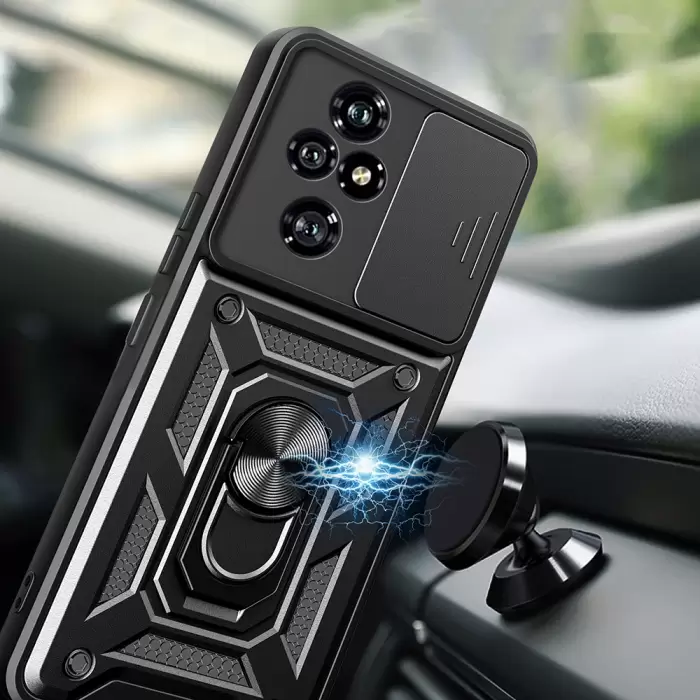 Honor 200 Pro Kılıf Magnetik Standlı Kamera Korumalı Lopard Sürgülü Kamera Korumalı Yüzüklü Tasarım Armor Vega