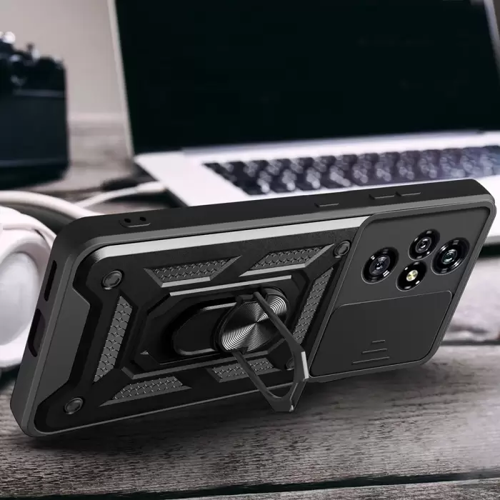 Honor 200 Pro Kılıf Magnetik Standlı Kamera Korumalı Lopard Sürgülü Kamera Korumalı Yüzüklü Tasarım Armor Vega