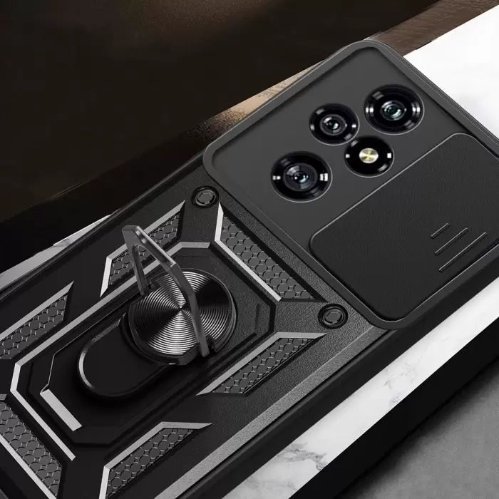 Honor 200 Pro Kılıf Magnetik Standlı Kamera Korumalı Lopard Sürgülü Kamera Korumalı Yüzüklü Tasarım Armor Vega