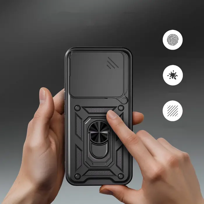 Honor 400 Kılıf Magnetik Standlı Kamera Korumalı Lopard Sürgülü Kamera Korumalı Yüzüklü Tasarım Armor Vega