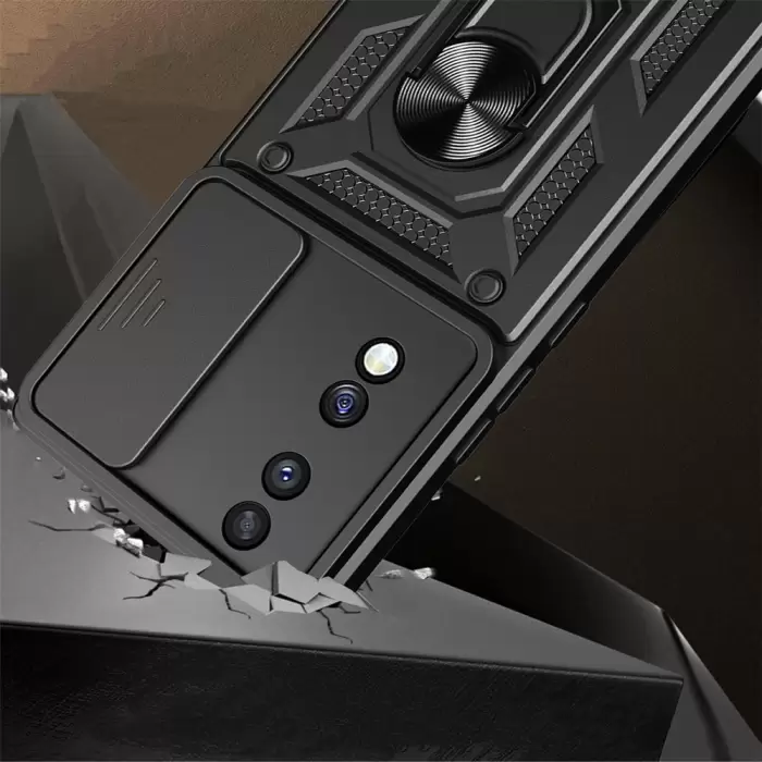 Honor 70 Kılıf Magnetik Standlı Kamera Korumalı Lopard Sürgülü Kamera Korumalı Yüzüklü Tasarım Armor Vega