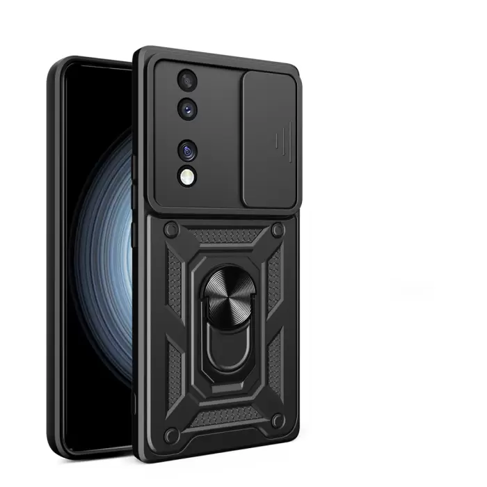 Honor 70 Kılıf Magnetik Standlı Kamera Korumalı Lopard Sürgülü Kamera Korumalı Yüzüklü Tasarım Armor Vega