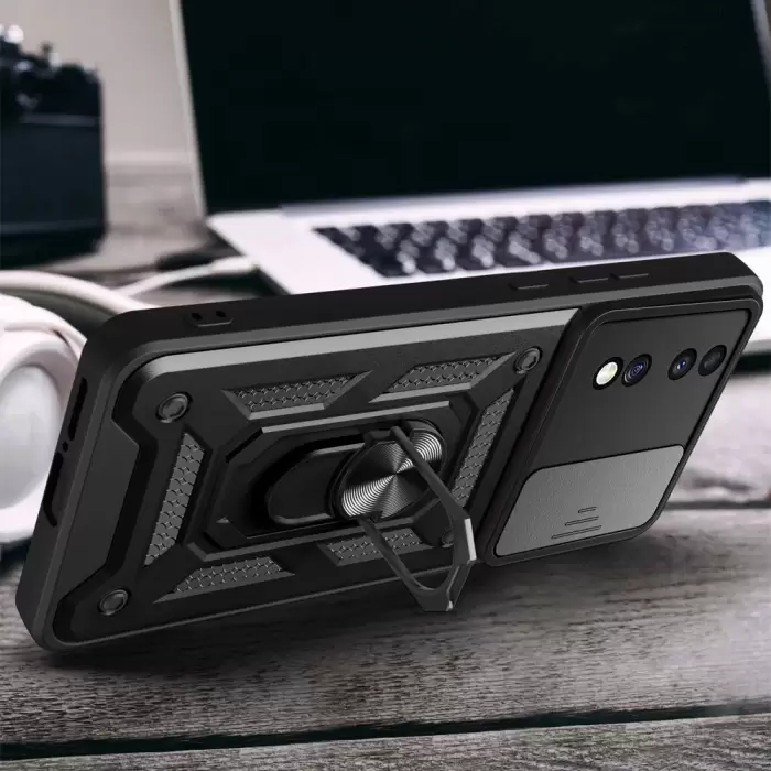 Honor 70 Kılıf Magnetik Standlı Kamera Korumalı Lopard Sürgülü Kamera Korumalı Yüzüklü Tasarım Armor Vega