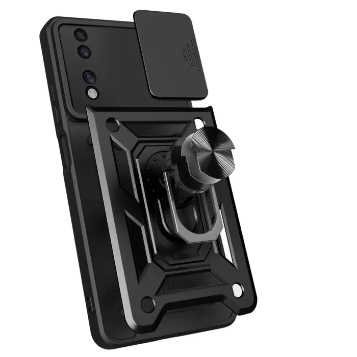 Honor 70 Kılıf Magnetik Standlı Kamera Korumalı Lopard Sürgülü Kamera Korumalı Yüzüklü Tasarım Armor Vega
