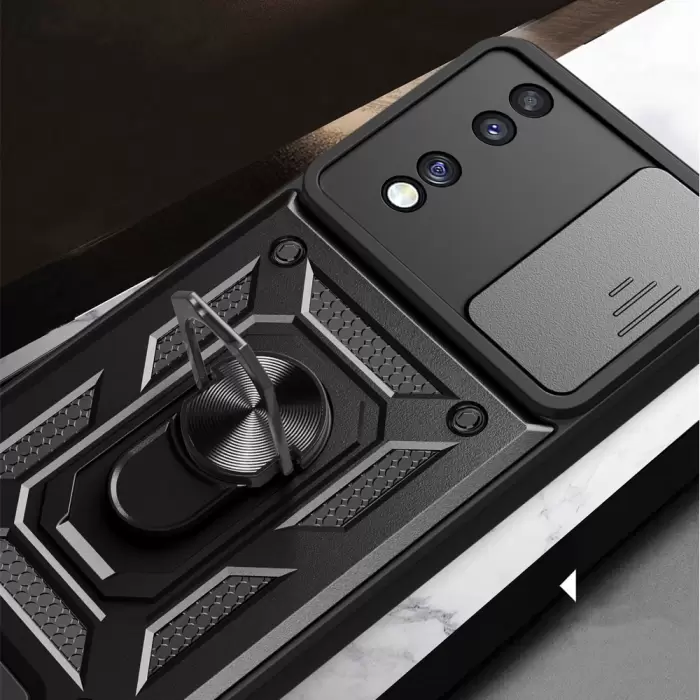 Honor 70 Kılıf Magnetik Standlı Kamera Korumalı Lopard Sürgülü Kamera Korumalı Yüzüklü Tasarım Armor Vega