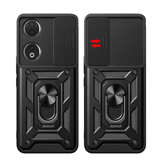 Honor 90 Kılıf Magnetik Standlı Kamera Korumalı Lopard Sürgülü Kamera Korumalı Yüzüklü Tasarım Armor Vega
