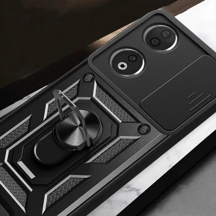 Honor 90 Kılıf Magnetik Standlı Kamera Korumalı Lopard Sürgülü Kamera Korumalı Yüzüklü Tasarım Armor Vega