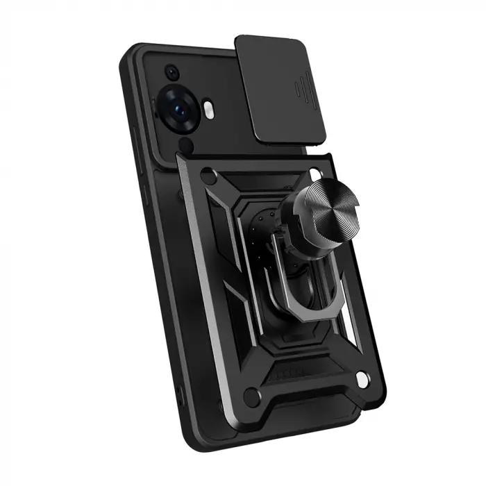 Huawei Nova 12s Kılıf Magnetik Standlı Kamera Korumalı Lopard Sürgülü Kamera Korumalı Yüzüklü Tasarım Armor Vega