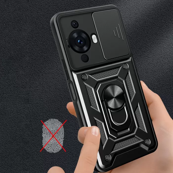 Huawei Nova 12s Kılıf Magnetik Standlı Kamera Korumalı Lopard Sürgülü Kamera Korumalı Yüzüklü Tasarım Armor Vega