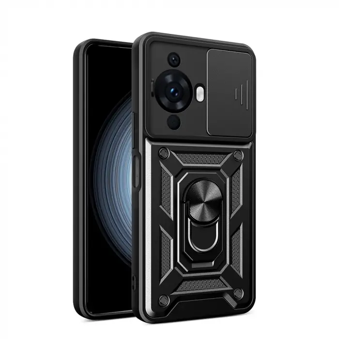 Huawei Nova 12s Kılıf Magnetik Standlı Kamera Korumalı Lopard Sürgülü Kamera Korumalı Yüzüklü Tasarım Armor Vega