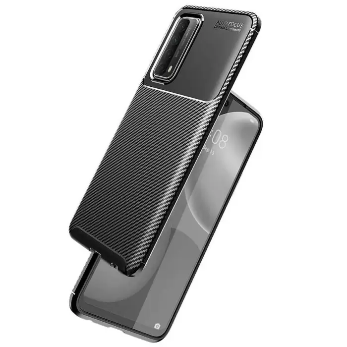 Huawei P Smart 2021 Kılıf Lopard Kamera Korumalı Karbon Desenli Negro Kapak Orijinal Yüzey Kılıf