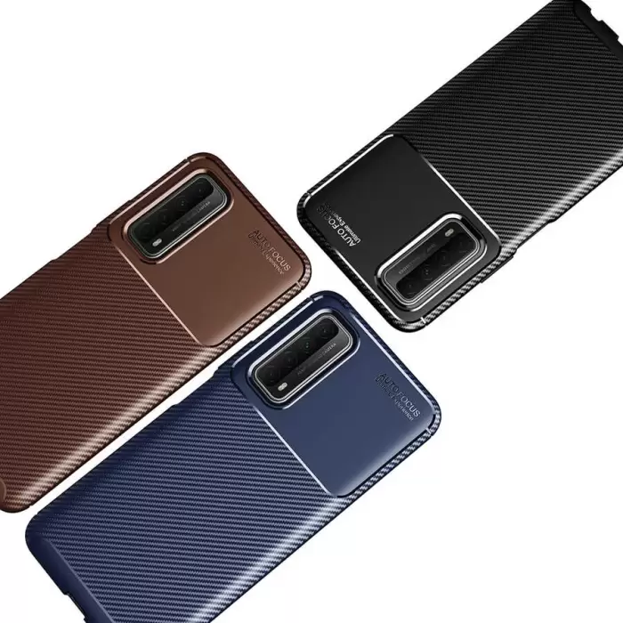 Huawei P Smart 2021 Kılıf Lopard Kamera Korumalı Karbon Desenli Negro Kapak Orijinal Yüzey Kılıf
