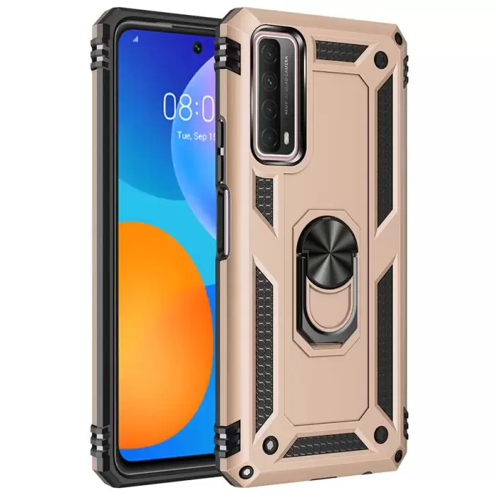 Huawei P Smart 2021 Kılıf Lopard Kamera Korumalı Sürgülü Yüzüklü Orjinal Tasarım Armor Vega