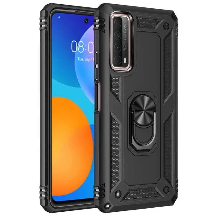 Huawei P Smart 2021 Kılıf Lopard Kamera Korumalı Sürgülü Yüzüklü Orjinal Tasarım Armor Vega