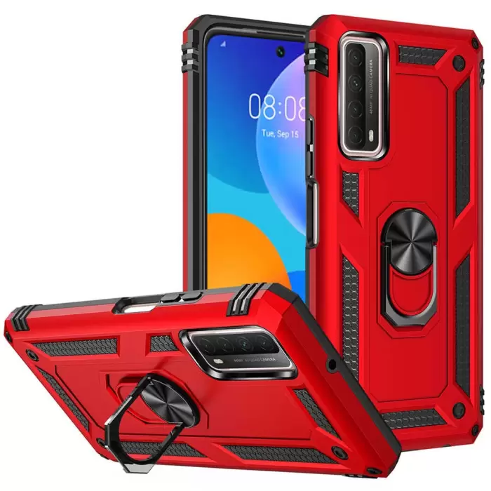 Huawei P Smart 2021 Kılıf Lopard Kamera Korumalı Sürgülü Yüzüklü Orjinal Tasarım Armor Vega
