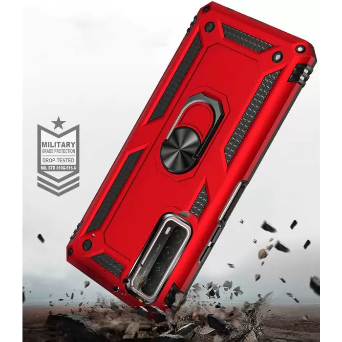Huawei P Smart 2021 Kılıf Lopard Kamera Korumalı Sürgülü Yüzüklü Orjinal Tasarım Armor Vega