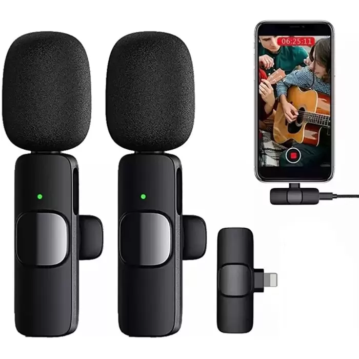 Kablosuz Yaka Mikrofonu iPhone Lightning 2li Mini Mikrofon Youtube Tik Tok 2 Adet