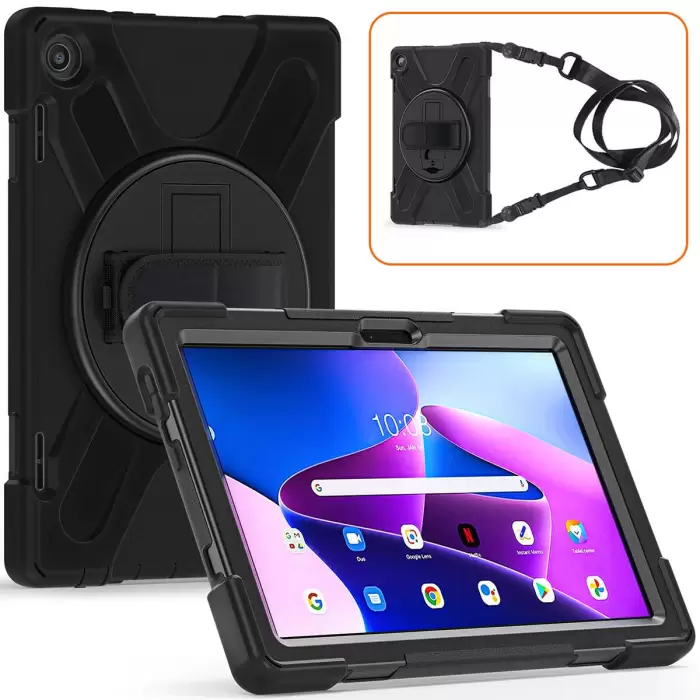 Lenovo Tab M10 HD (2.Nesil) 2022 Uyumlu Tablet Silikon Tank Military Ultra Koruma Standlı Defender