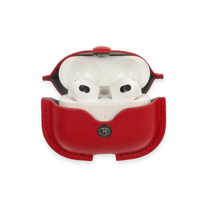 Lopard Airpods 3 (3.nesil) Çanta Deri Kılıf - Kırmızı