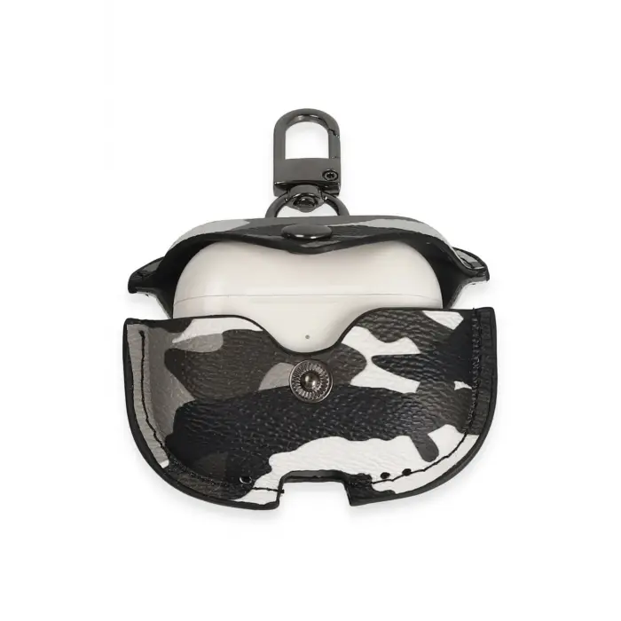 Lopard Airpods 3 (3.nesil) Çanta Kamuflaj Deri Kılıf - Gri