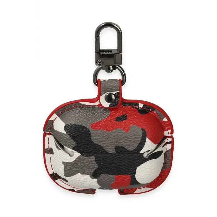 Lopard Airpods 3 (3.nesil) Çanta Kamuflaj Deri Kılıf - Kırmızı