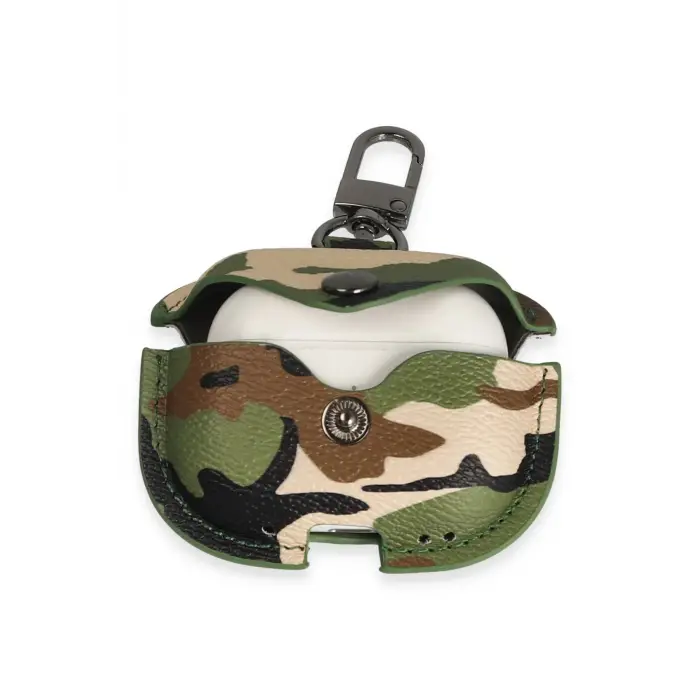 Lopard Airpods 3 (3.nesil) Çanta Kamuflaj Deri Kılıf - Yeşil