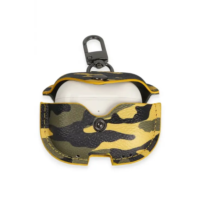 Lopard Airpods Pro 2 (2.nesil) Çanta Kamuflaj Deri Kılıf - Sarı