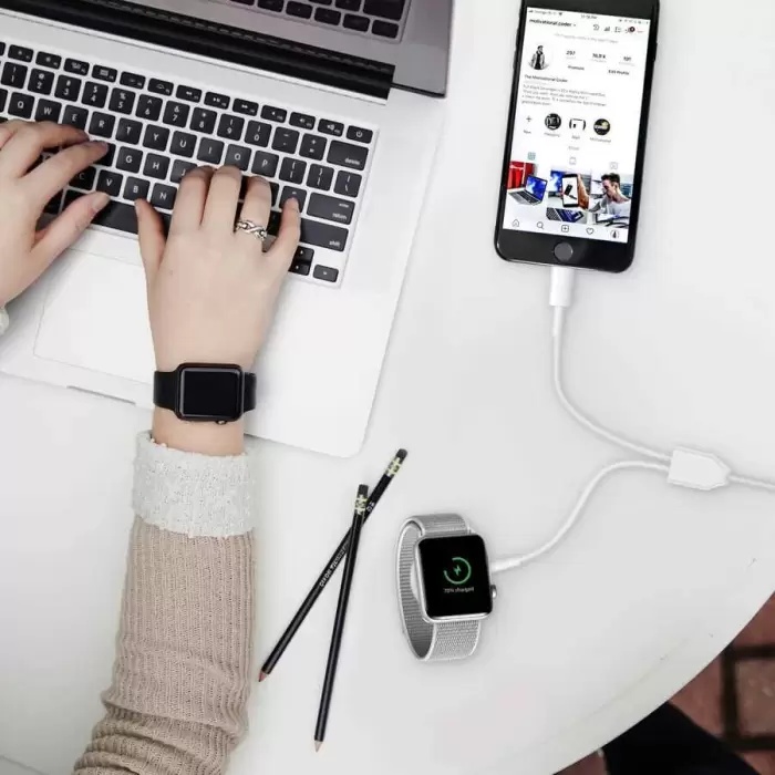 Lopard Akıllı Saat Wireless To Lightning Type-C Şarj Kablosu 1.2M