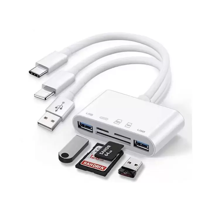 Lopard All Round 5in1 Type-c & Lightning & Usb Çıkışlı Otg Hafıza Kart Okuyucu