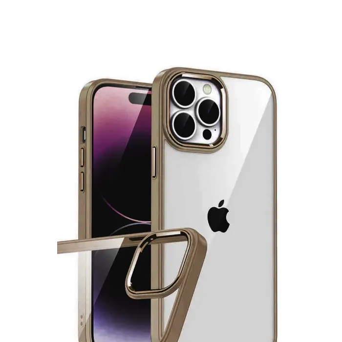 Lopard Apple İphone 15 Pro Max Razer Lensli Silikon - Çöl Titanyum