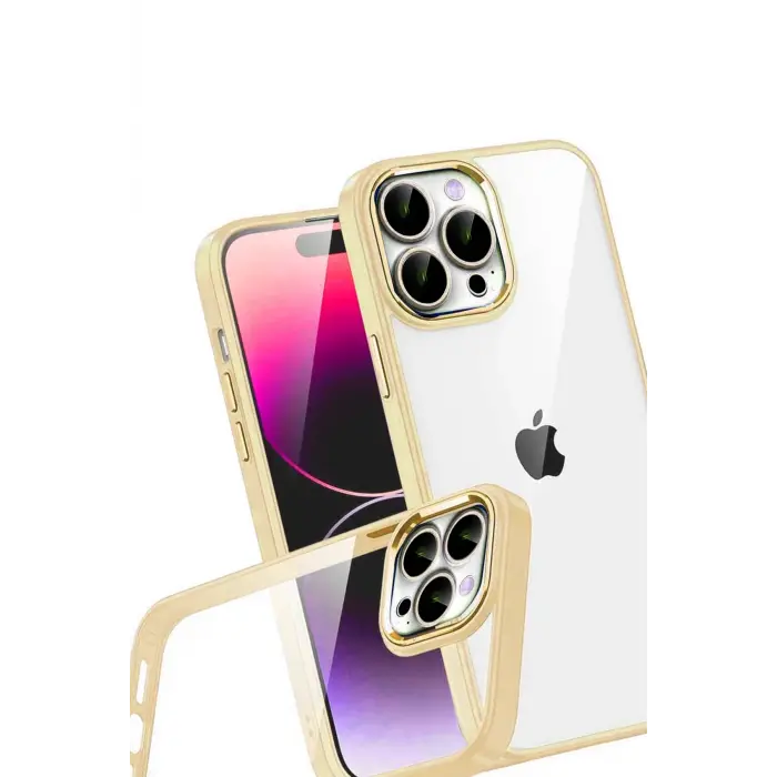Lopard Apple İphone 15 Pro Max Razer Lensli Silikon - Gold