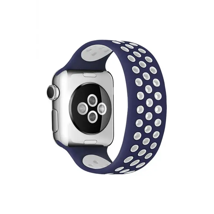 Lopard Apple Watch 38mm Ayarlı Delikli Silikon Kordon - Lacivert-beyaz