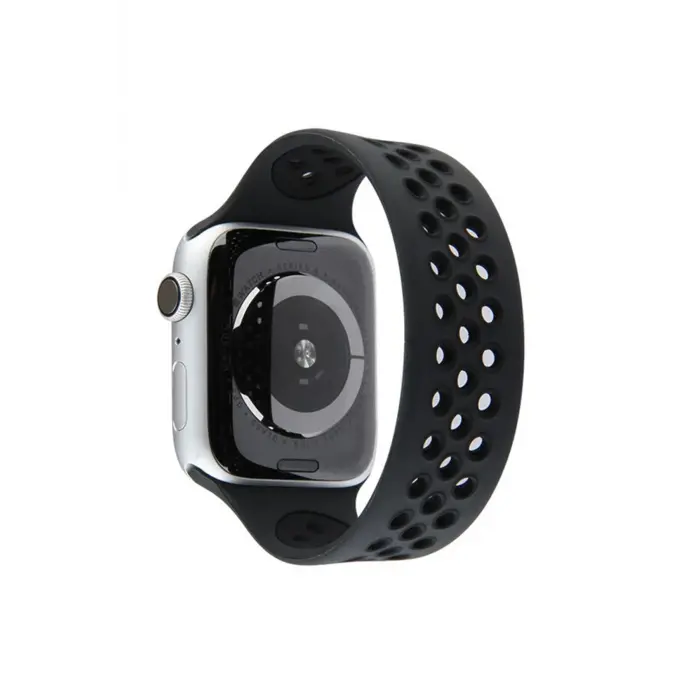Lopard Apple Watch 38mm Ayarlı Delikli Silikon Kordon - Siyah-siyah