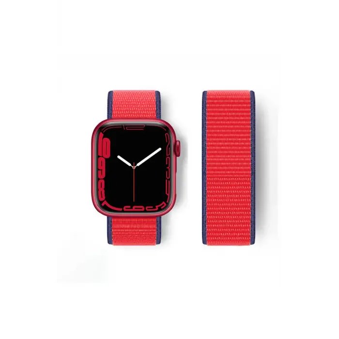 Lopard Apple Watch 38mm Hasırlı Cırtcırtlı Kordon - Lacivert-kırmızı