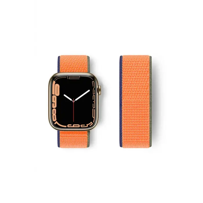 Lopard Apple Watch 38mm Hasırlı Cırtcırtlı Kordon - Lacivert-turuncu