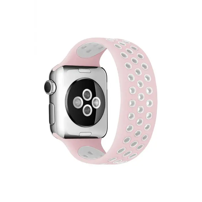 Lopard Apple Watch 42mm Ayarlı Delikli Silikon Kordon - Pembe-beyaz