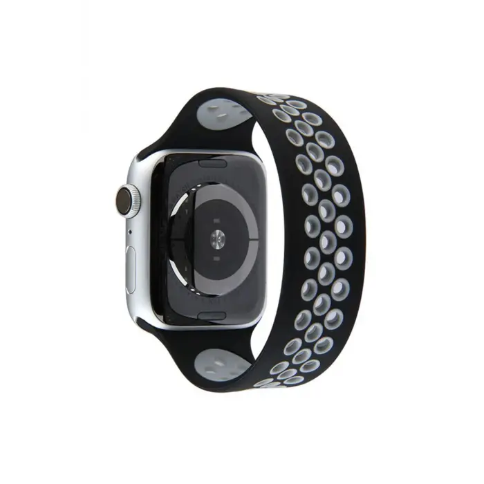 Lopard Apple Watch 42mm Ayarlı Delikli Silikon Kordon - Siyah-gri